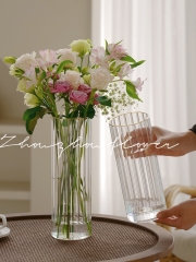 现代简约创意轻奢透明花瓶水养富贵竹百合玻璃插花瓶客厅餐桌摆件 大号