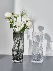 ins风几何立体高级感网红菱形花瓶玻璃透明插花客厅餐桌艺术摆件 棱形纹